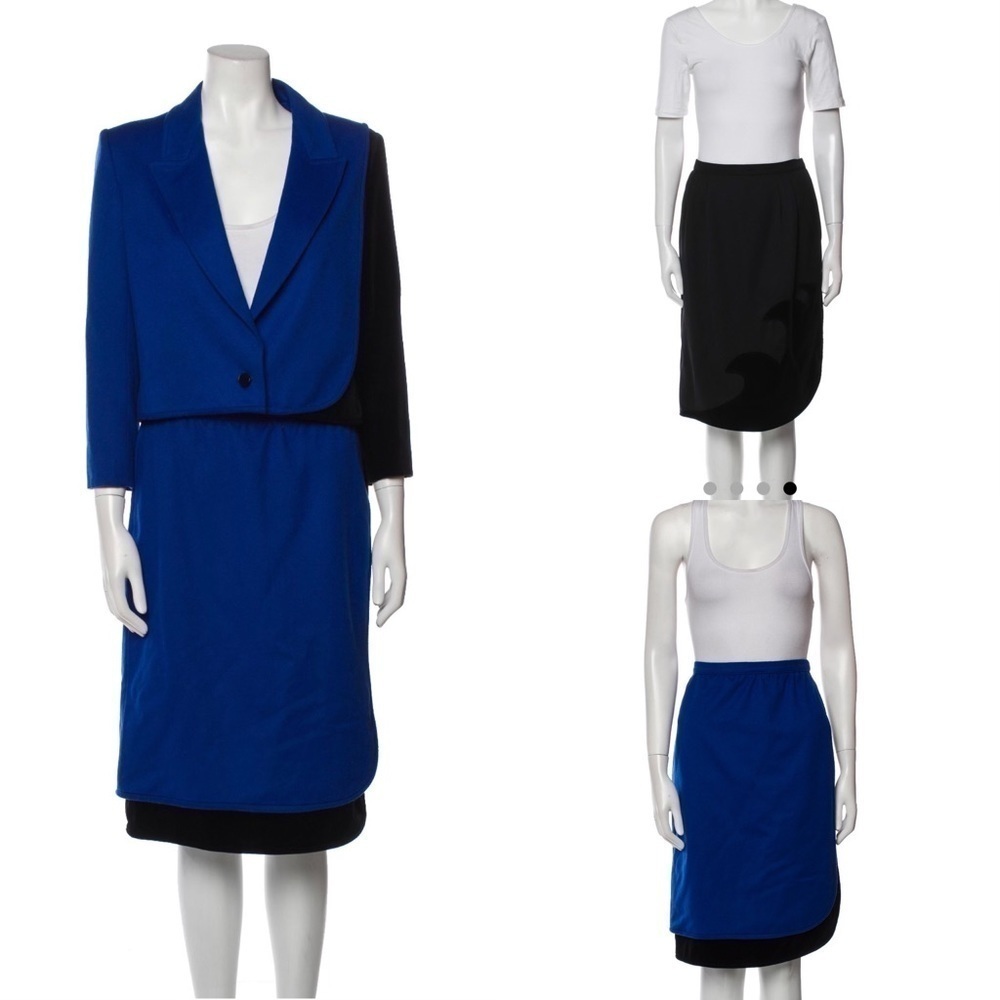 Vintage Valentino Boutique.  Wool and velvet skirt with wave detail. Classic